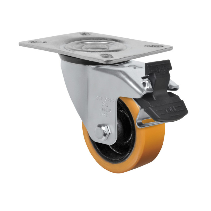 RUEDA GIRATORIA CON FRENO 300KG/100MM POLIURETANO