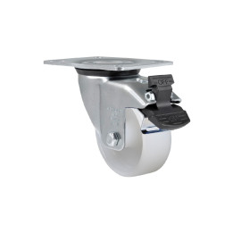 RUEDA 4" HORQUILLA GIRATORIA  INOXIDABLE Y FRENO 170 KG NYLON