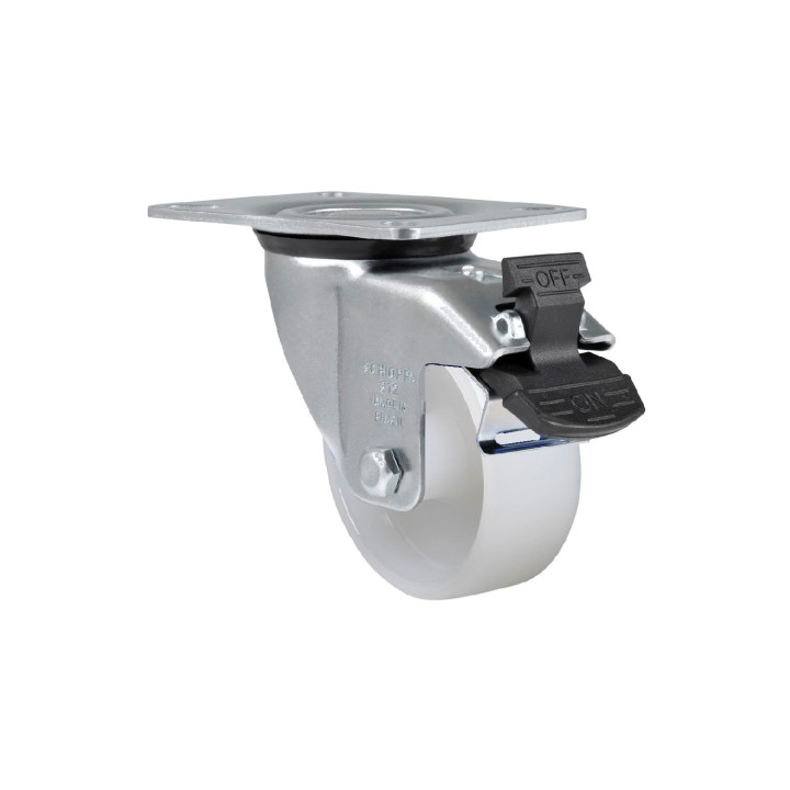 RUEDA 4" HORQUILLA GIRATORIA  INOXIDABLE Y FRENO 170 KG NYLON