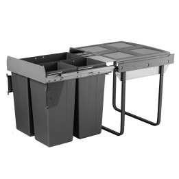 BASURERO RECICLAJE 3 CUBAS (2X17/1X34 LTS) DARK GREY