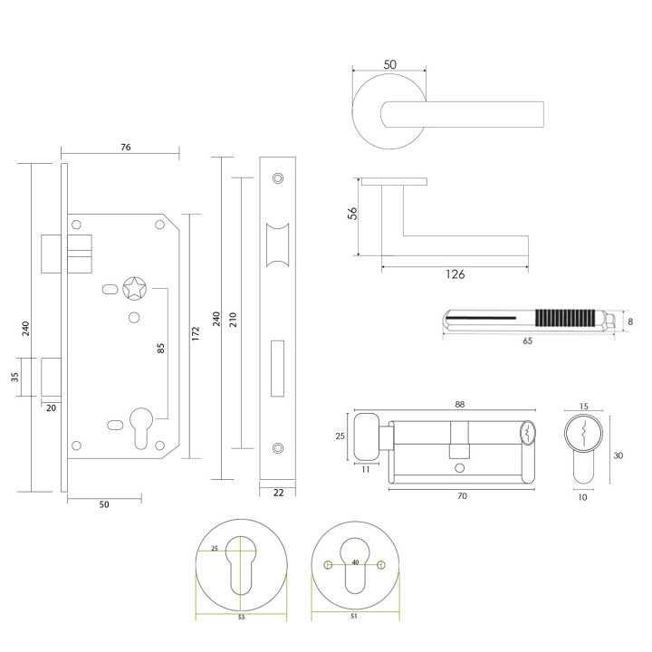 KIT 2809 MACIZA/5085 INOX OFICINA / ACCESO / DORMITORIO