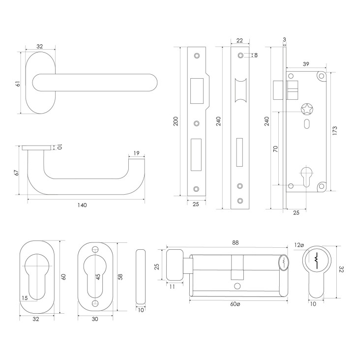 KIT PERFIL INOX OFICINA/ACCESO 2814/TP60