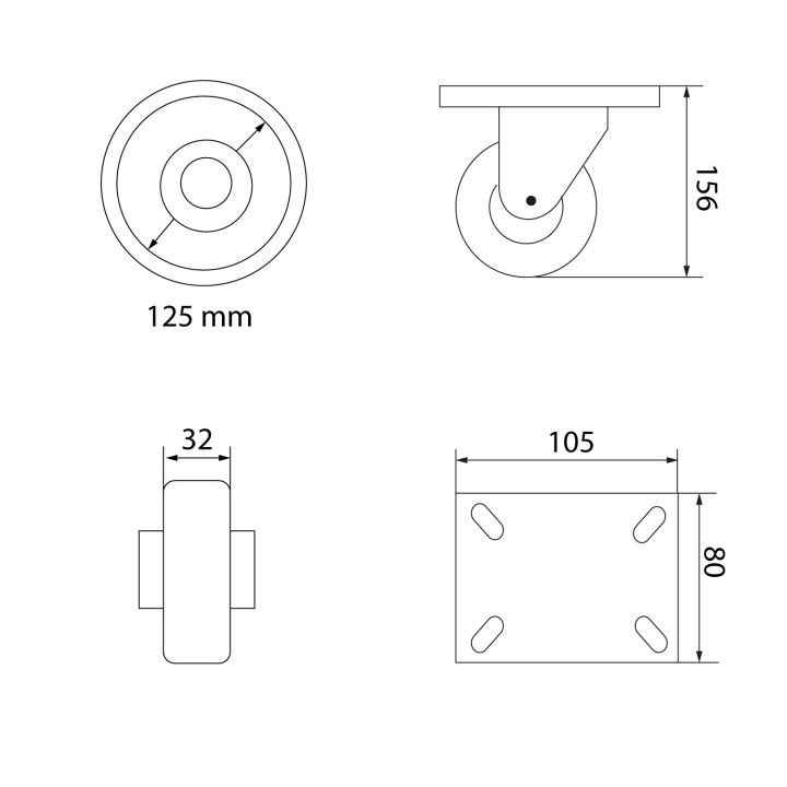 RUEDA GIRATORIA CON FRENO 170KG/126MM NYLON TÉCNICO