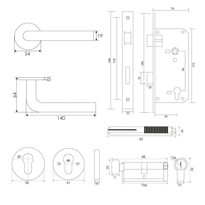 KIT 2815/5085 INOX OFICINA / ACCESO / DORMITORIO