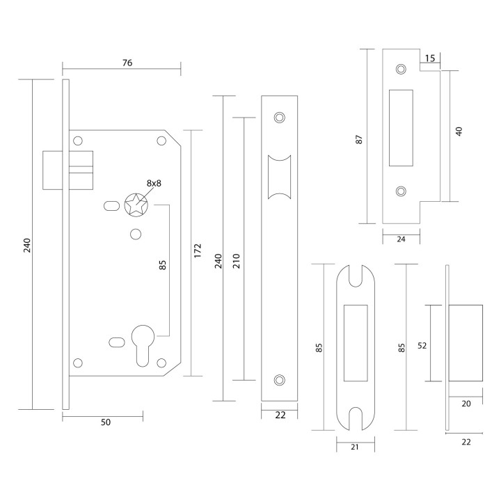 CERRADURA INOX SATIN 5085 LIBRE PASO