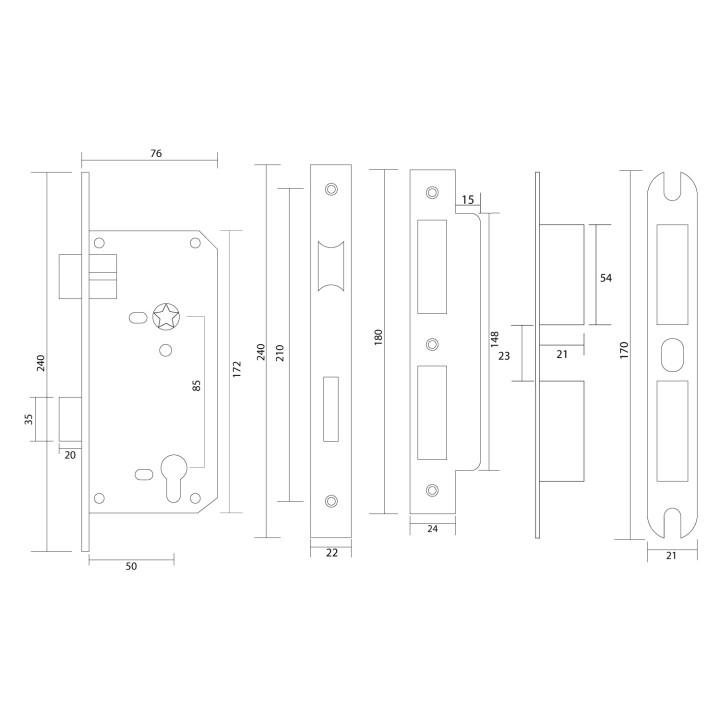 CERRADURA INOX SATIN 5085 MULTIPLE