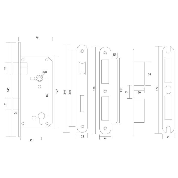 CERRADURA 5085 EMBUT. MULTIPLE R5/8