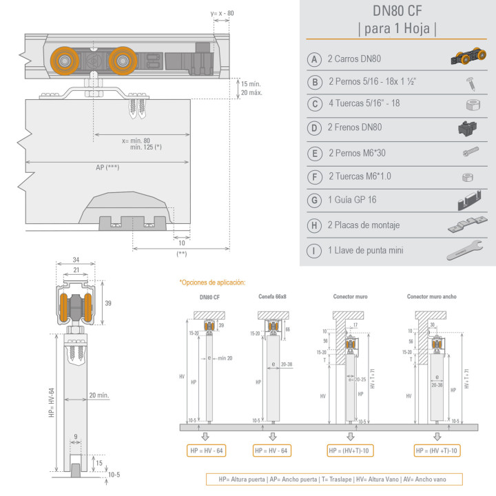 SISTEMA COLGANTE DN80 CON FRENO